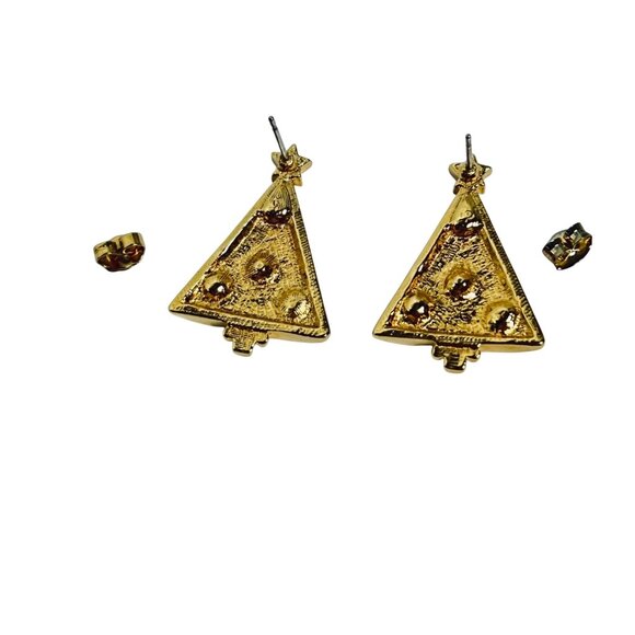 Gold Tone And Rhinestone Christmas Tree Pierced Earrings (6101) - Picture 5 of 5